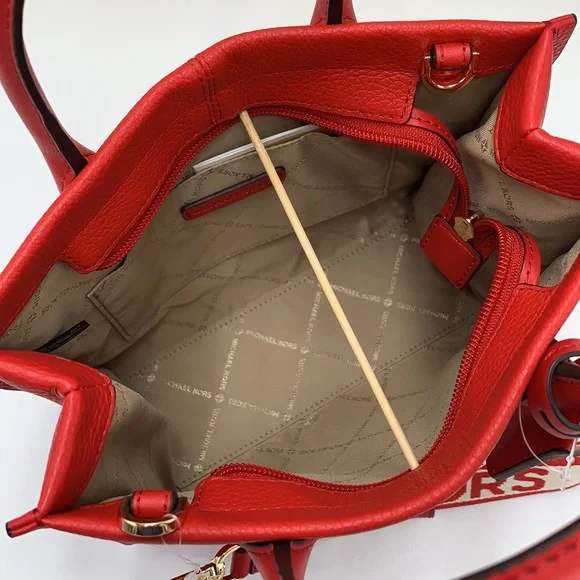 MICHAEL KORS MIRELLA SMALL SHOPPER TOP ZIP XBODY BRIGHT RED COLOR - Picture 12 of 16